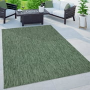 Solid Outdoor Rug for Patio or Balcony in Mottled Green