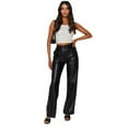thumbnail image 1 of Solid PU Leather Straight Leg Pants High Elasticity Leggings Pants for Women, 1 of 3