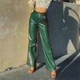 thumbnail image 1 of Solid PU Leather Straight Leg Pants High Elasticity Leggings Pants for Women, 1 of 1
