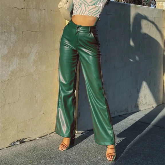 Solid PU Leather Straight Leg Pants High Elasticity Leggings Pants for Women