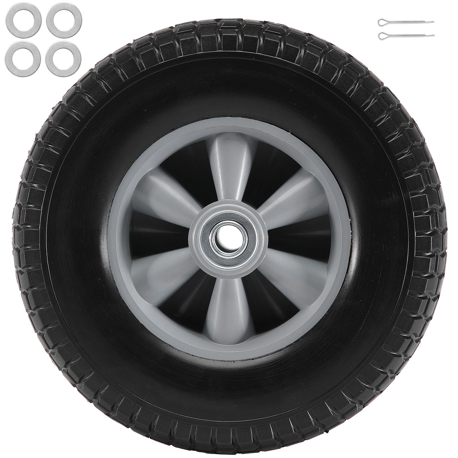 Solid PU Run-Flat Tire Wheel, 10", 2-Pack, 180 lbs Dynamic Load, 220 lbs Static Load, Flat Free Tubeless Tires and Wheels for Hand Truck, Utility Cart, Dollies, Garden Trailers, Various Carts