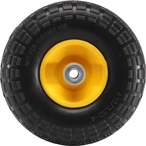 Solid PU Run-Flat Tire Wheel, 10", 2-Pack, 400 lbs Dynamic Load, 450 lbs Static Load, Flat Free Tubeless Tires and Wheels for Hand Truck, Utility Cart, Dollies, Garden Trailers, Various Carts,