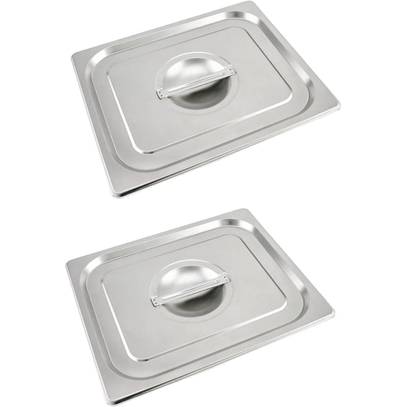 Solid Pan Lid with Handle, 2 Pack Stainless Steel Steam Table Pan Cover, for 1/2 Size Steam Pans