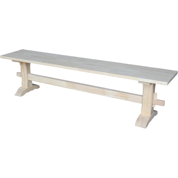 Solid Parawood Trestle Bench Unfinished 72", Kitchen/Dining Furniture, Sturdy & Reliable, Paint or Stain in Any Color, 450 lb Capacity, Entryway, Living Room, Family Room, Breakfast Nook, Unfinished