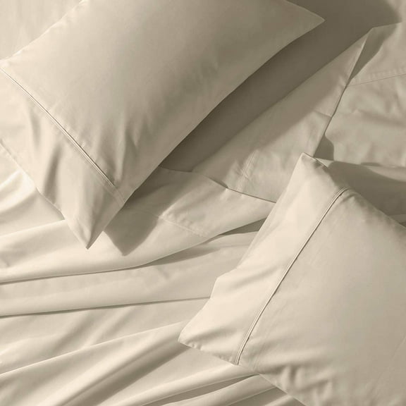 Solid Percale 300TC California King Unattached Waterbed Sheets (Beige) Soft 4-Piece Waterbed Sheet Set