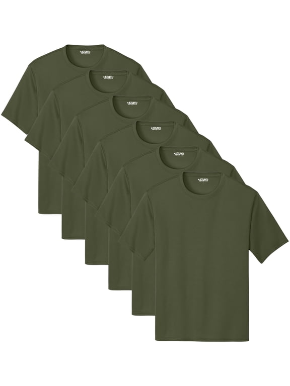 Solid Performance Military Tactical T-Shirts | 100% Polyester Moisture Wicking Crewneck Tee Shirts, 6-Pack (OliveDrab, Large)