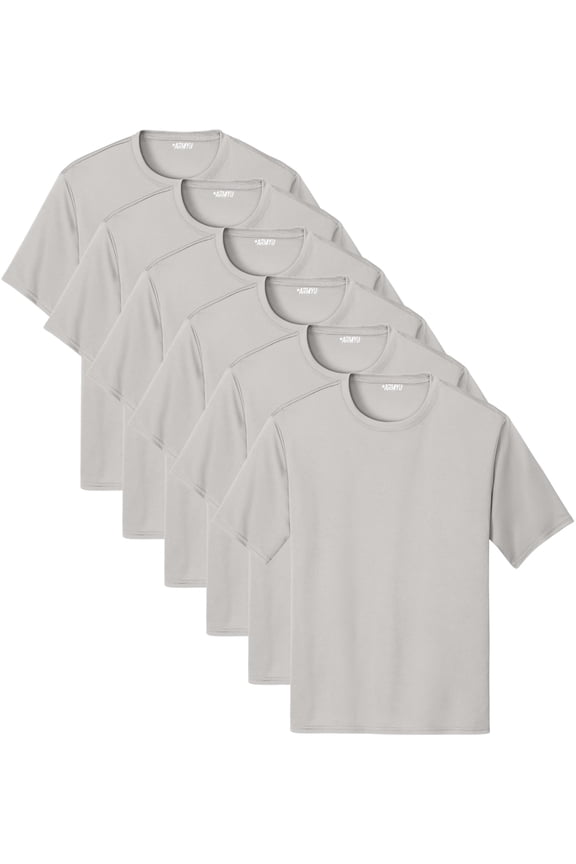 Solid Performance Military Tactical T-Shirts | 100% Polyester Moisture Wicking Crewneck Tee Shirts, 6-Pack (Silver, Medium)
