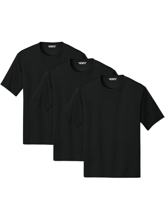 Solid Performance Military Tactical T-Shirts | 100% Polyester Moisture Wicking Tee Shirts, 3-Pack (Black, 3X-Large)