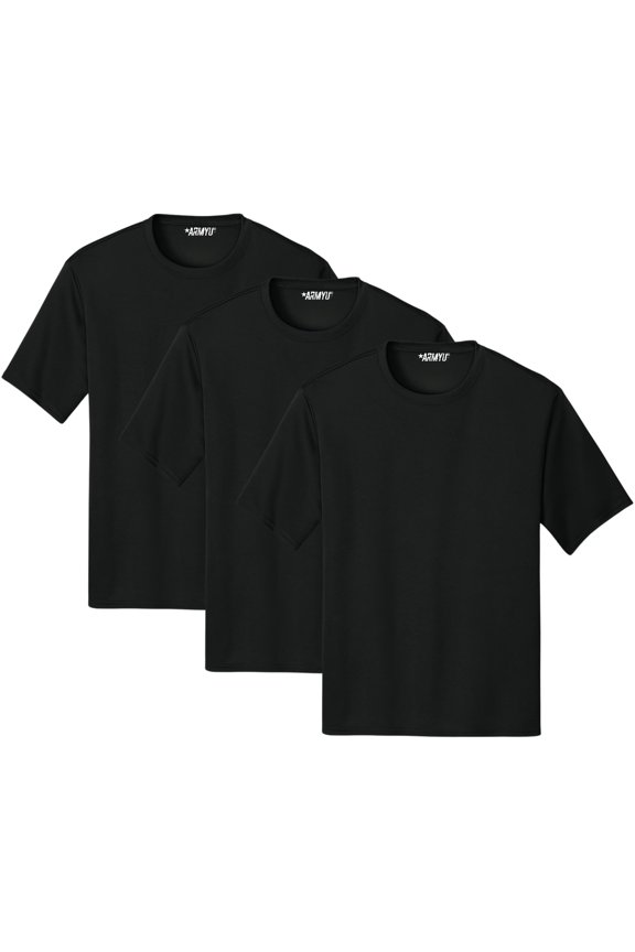Solid Performance Military Tactical T-Shirts | 100% Polyester Moisture Wicking Tee Shirts, 3-Pack (Black, X-Large)