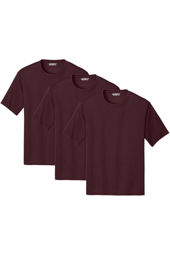 Solid Performance Military Tactical T-Shirts | 100% Polyester Moisture Wicking Tee Shirts, 3-Pack (Maroon, Large)