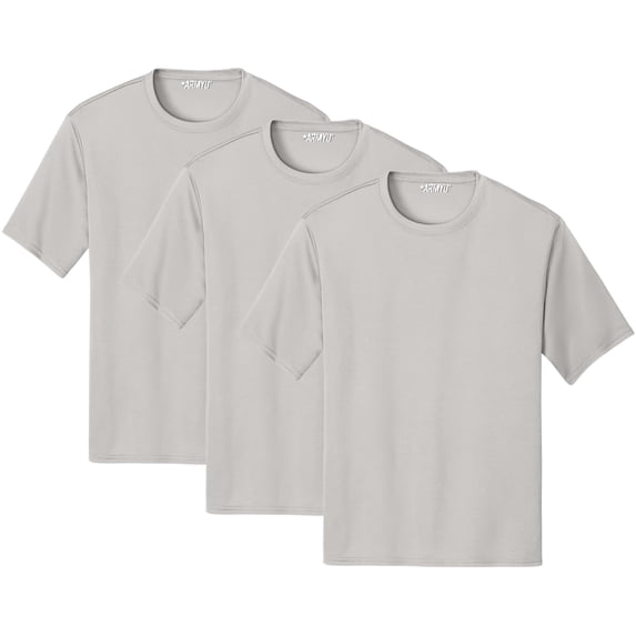 Solid Performance Military Tactical T-Shirts | 100% Polyester Moisture Wicking Tee Shirts, 3-Pack (Silver, X-Large)