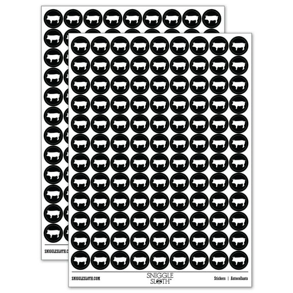 Solid Pig Farm Animal 200+ Round Stickers - Black - Matte Finish - 0.50" Size