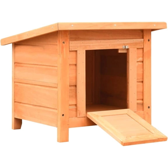 Solid Pine & Fir Wood Cat House with Green Weather-Proof Roof, Outdoor Wooden Cage with Ramp for Cats to Relax and Stretch, Sturdy Hideaway for Feline Friend