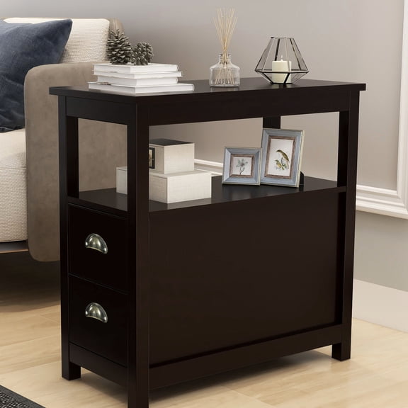 Solid Pine Legs - Two Drawers and Shelves for Organization - Sofa Corner or Nightstand - High - Quality Construction for Low Emissions