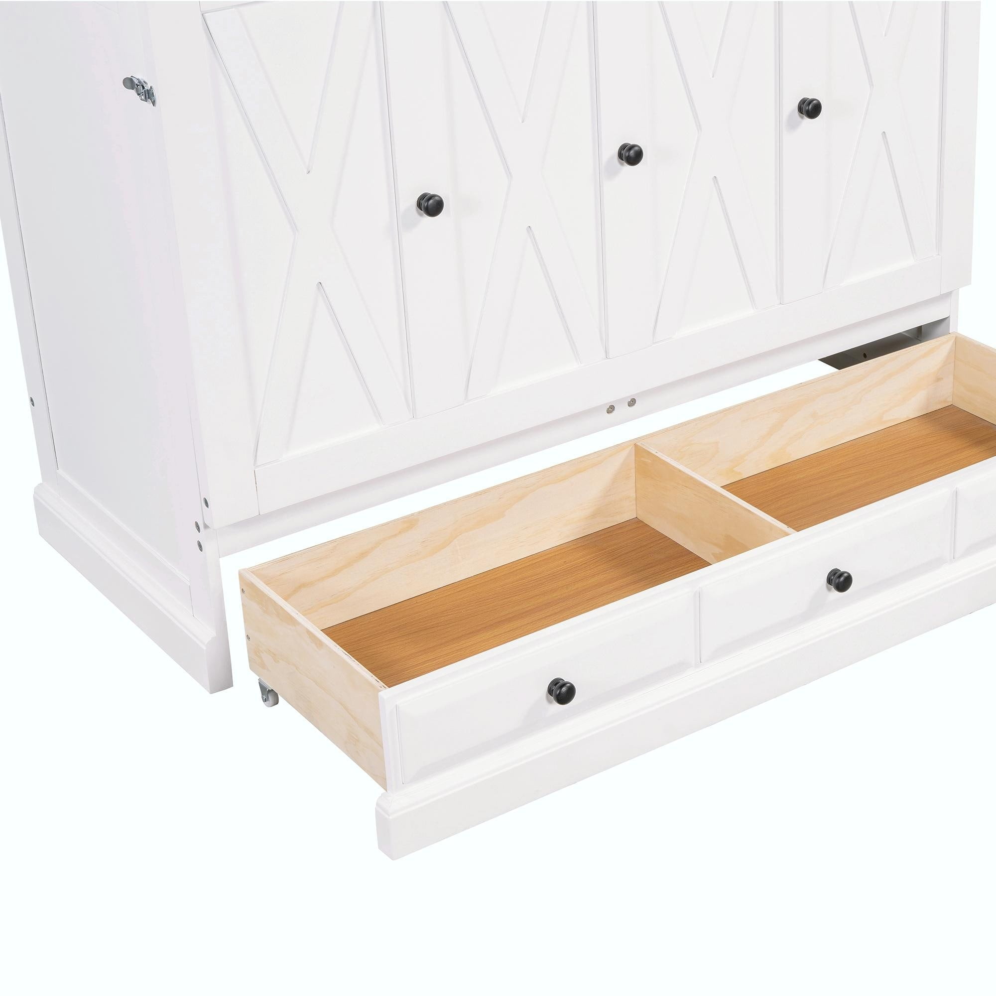 White Pine Murphy Bed Cabinet with Storage Drawer and USB Charging Station