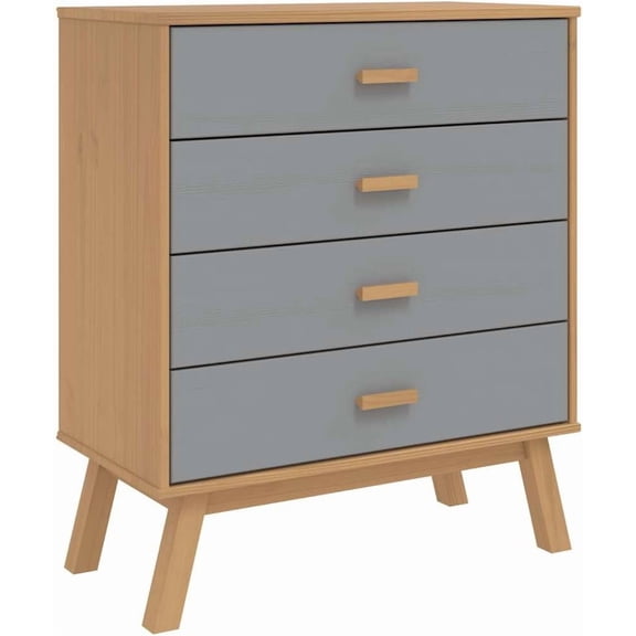 Solid Pine Wood 4-Drawer Cabinet, White and Brown Drawer Chest with Wooden Feet, Scandinavian Storage Sideboard for Living Room Hallway
