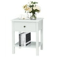 thumbnail image 1 of Solid Pine Wood Beside End Table, Nightstand with Open Shelf and Drawer for Bedroom Living Room, White, 1 of 7
