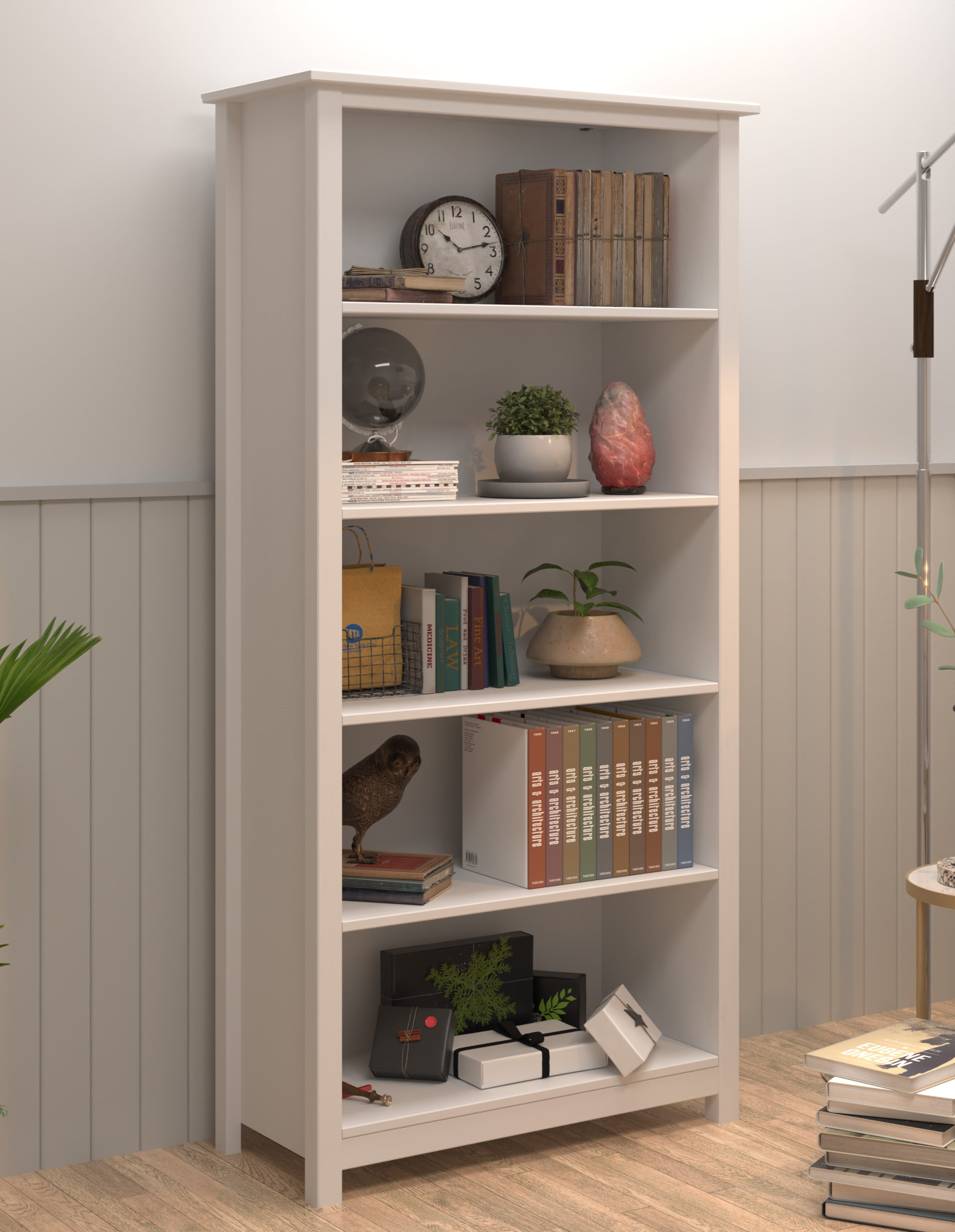 Bookcase 31.49 5 Shelf Solid Pine Wood White by From the Tree Furniture