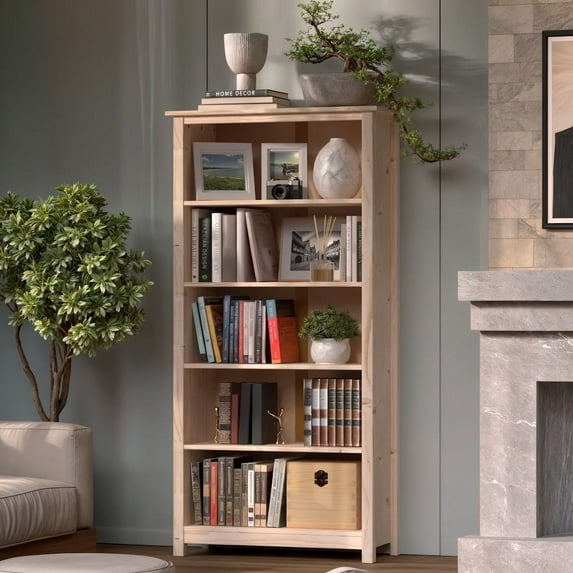 From the Tree Solid Pine Wood Bookcase with 4 Adjustable Shelves for Living Room, Bedroom, Office, Small Spaces