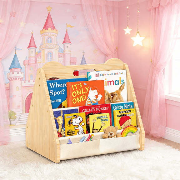 Solid Pine Wood Bookshelf, Double-Sided Book Shelves, Portable Bookcase, Book Storage Display