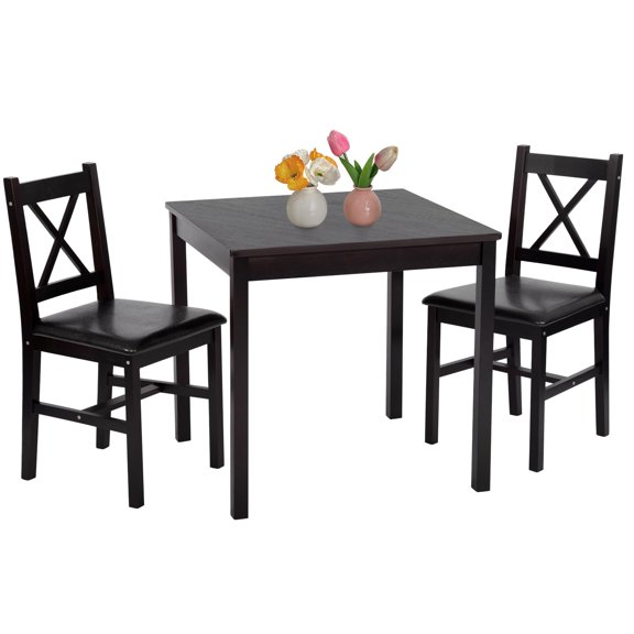 Solid Pine Wood Dining Table Set Brown 2-Piece