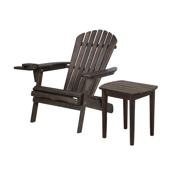 Solid Pine Wood Grey Foldable Adirondack Chair with End Table