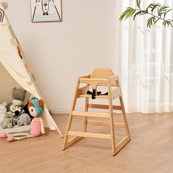 Solid Pine Wood High Feeding Seat, Natural Finish, 20"W x 22.9"D x 29.2"H, Safe & Easy Clean Booster Chair for Dining Rooms, Homes