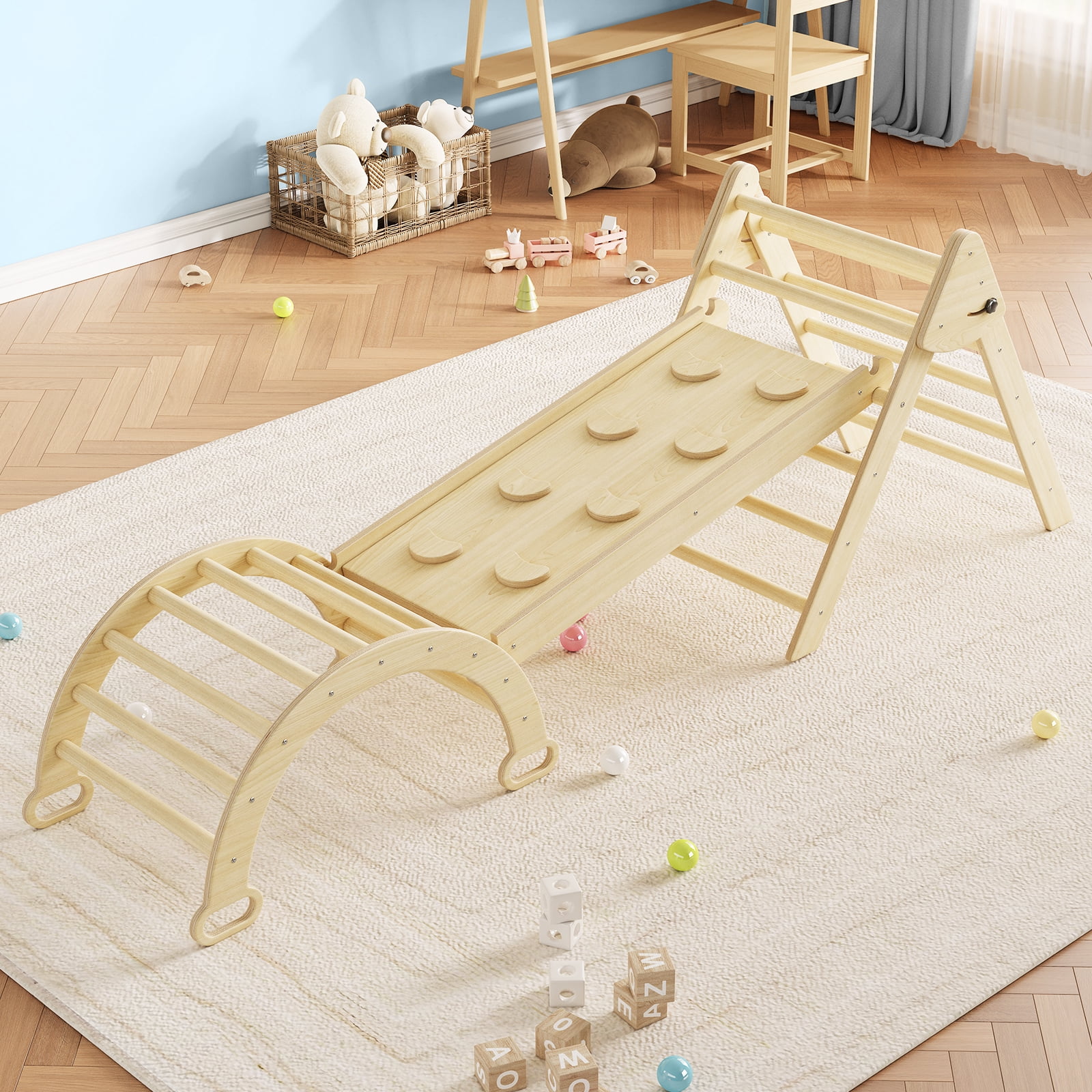 Solid Pine Wood Pikler Triangle Set - Foldable Climbing Toys For ...