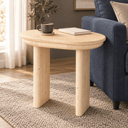 Mango Furniture Co Inc Transitional Pine Wood Oval End Table, Whitewash Natural, 22" H