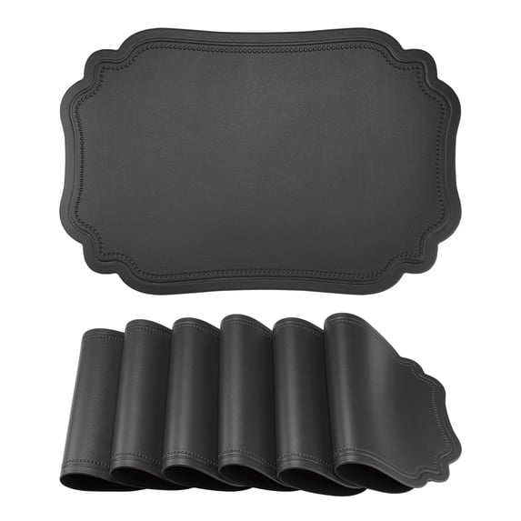 Solid Placemats Set of 6 Leather Placemats for Kitchen Dining Table Decor Washable Heat Resistant Table Placemats Sturdy Table Mat Black 17.7*11.8inch