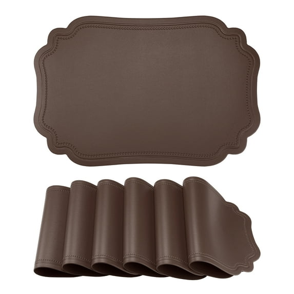 Solid Placemats Set of 6 Leather Placemats for Kitchen Dining Table Decor Washable Heat Resistant Table Placemats Sturdy Table Mat Coffee 17.7*11.8inch