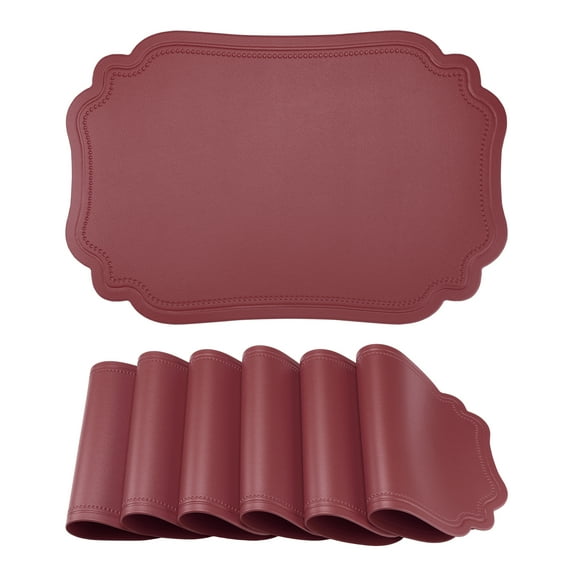Solid Placemats Set of 6 Leather Placemats for Kitchen Dining Table Decor Washable Heat Resistant Table Placemats Sturdy Table Mat Wine Red 17.7*11.8inch