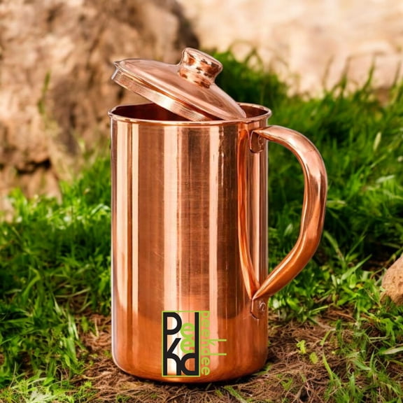 Solid/Plain Copper Water Pitcher 1.5 Liter Pure Copper Jug for Drinking Water, Traditional Design, Home & Kitchen Use