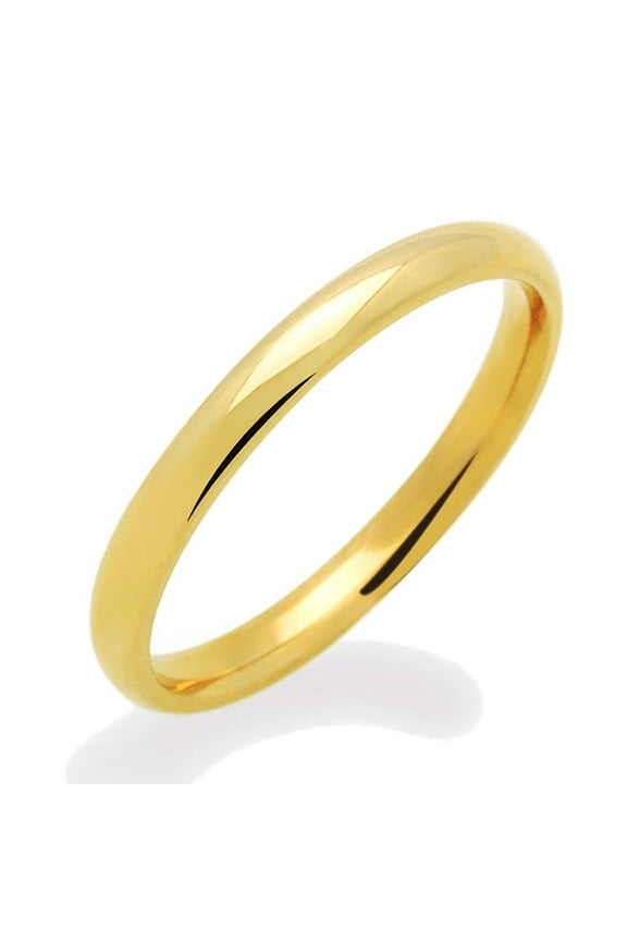 Solid Plain Wedding Band 14k Yellow Gold Ring Regular Fit Polished Finish, 2 mm Size 5