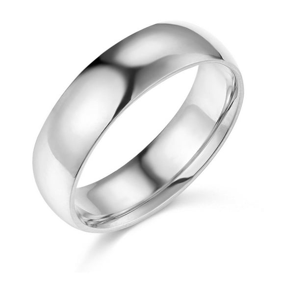 Solid Plain Wedding Band Unisex Regular Fit 14k White Gold Polished Finish Ring, 6 mm, Size 7