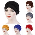 thumbnail image 1 of Solid Plait Turban Wrap Cap for Women Muslim Style Ruffle Soft Beanie, 1 of 3
