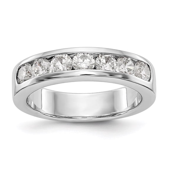 Solid Platinum Seven Stone Diamond Channel Wedding Ring Band with CZ Cubic Zirconia Size 5.5