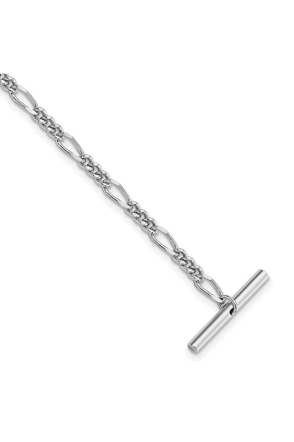Solid Polished Not engraveable Rhodium Plated Figaro Tie Chain - Link Bracelet for Men