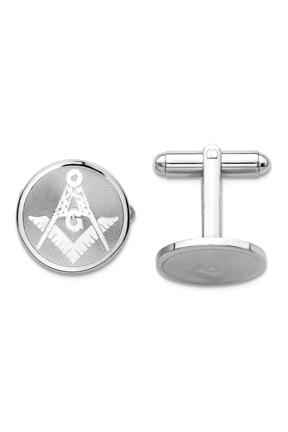 Solid Polished Patterned Not engraveable Rhodium Plated Round Masonic Cuff Links 16x16mm Wide Cuff Link for Men