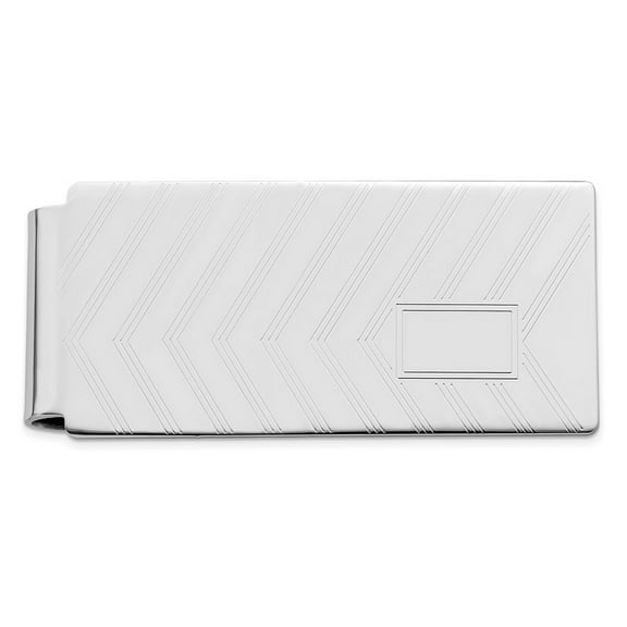 Solid Polished Patterned Rhodium Plated Angles Engravable Hinged Money Clip Measures 54x25mm Wide - Money Clip for Men
