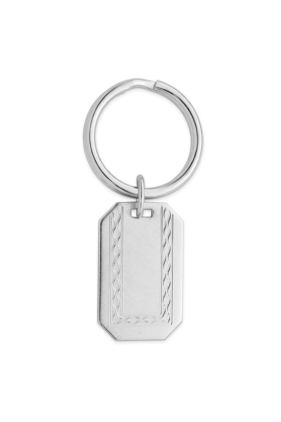 Solid Polished Patterned Rhodium Plated with Engraveable Area Florentined Key Ring - Key Chain for Men