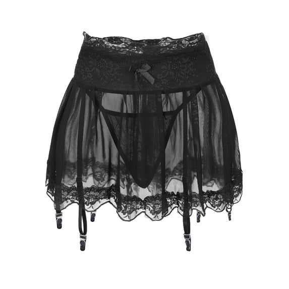 Solid Polyester Slim Fit High Waist Mini Skirt Lingerie for Women Black L