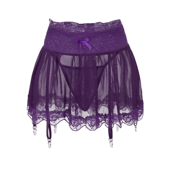 Solid Polyester Slim Fit High Waist Mini Skirt Lingerie for Women Purple 2Xl
