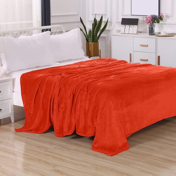Solid Print All Season Fleece Blanket - Anti-Static - Plush, Soft and Cozy, Full/Queen, Orange