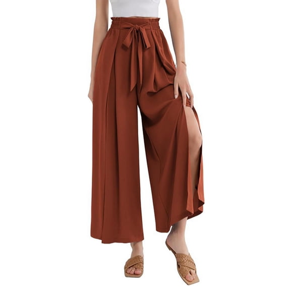 Solid Print High Waist Wide Leg Pants, Loose Fit Casual Trousers with Elastic Waist, Palazzo Pants for Women Office Work Daily Wear, Fashion Gifts for Women | CSEONE,Army Green L