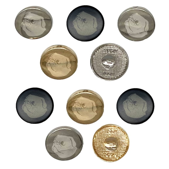 Solid Pug Looking Back Set of 10 Metal 0.6" (15mm) Sewing Shank Round Buttons - Gold Color