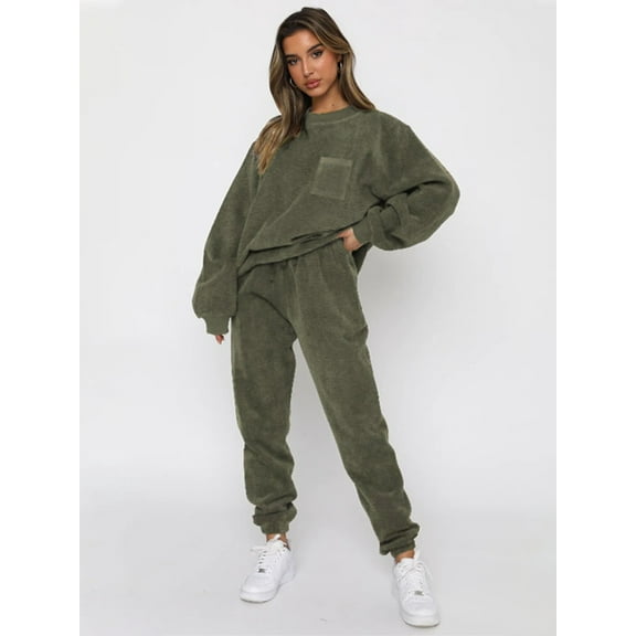 Solid Pullover Tracksuit Set (S, MineralGreen)