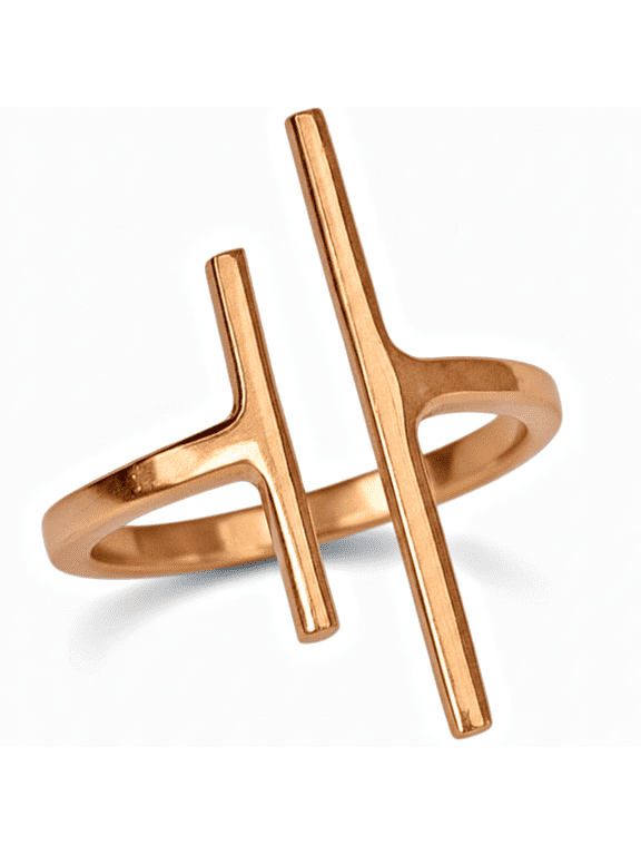 Solid Pure Copper Open Bar Ring, Handmade Modern Minimalist Double Bar Ring, Adjustable Statement Jewelry
