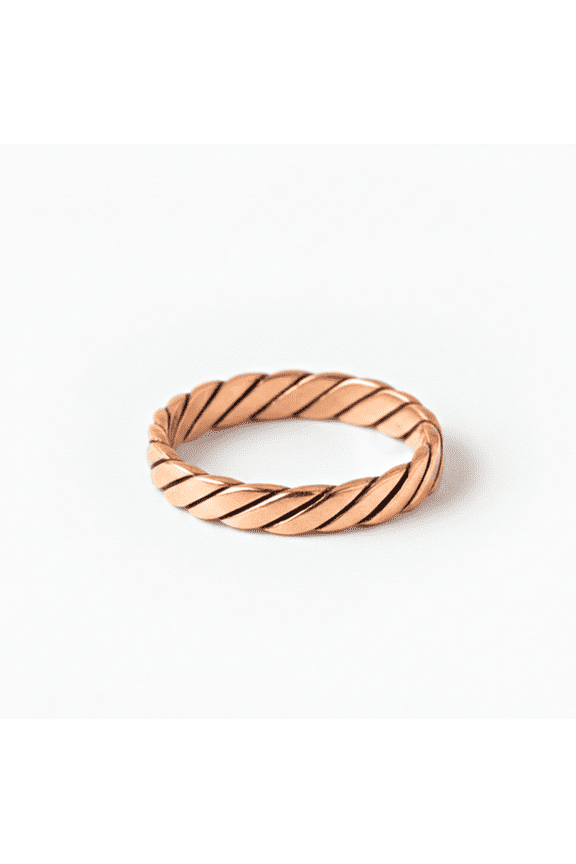 Solid Pure Copper Twisted Band Ring, Handmade Minimalist Rope Textured Band, Everyday Wear Stackable Ring