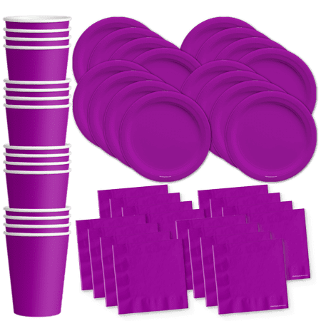 Solid Purple Birthday Party Supplies Set Plates Napkins Cups Tableware Kit for 16